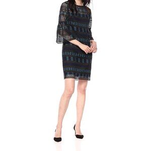 Trina Turk Womens Dreamland Bell Sleeve Shift Dress Teal Crochet Lace size 2